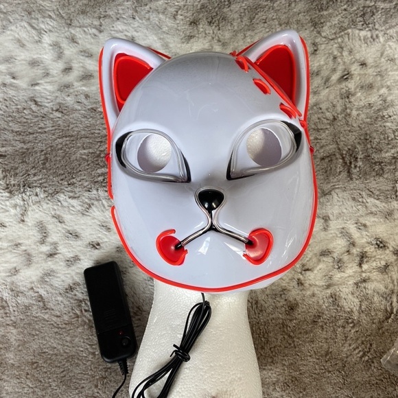 NWT! Demon Slayer fox mask LED lights Halloween party costume trick or treat - Picture 4 of 9